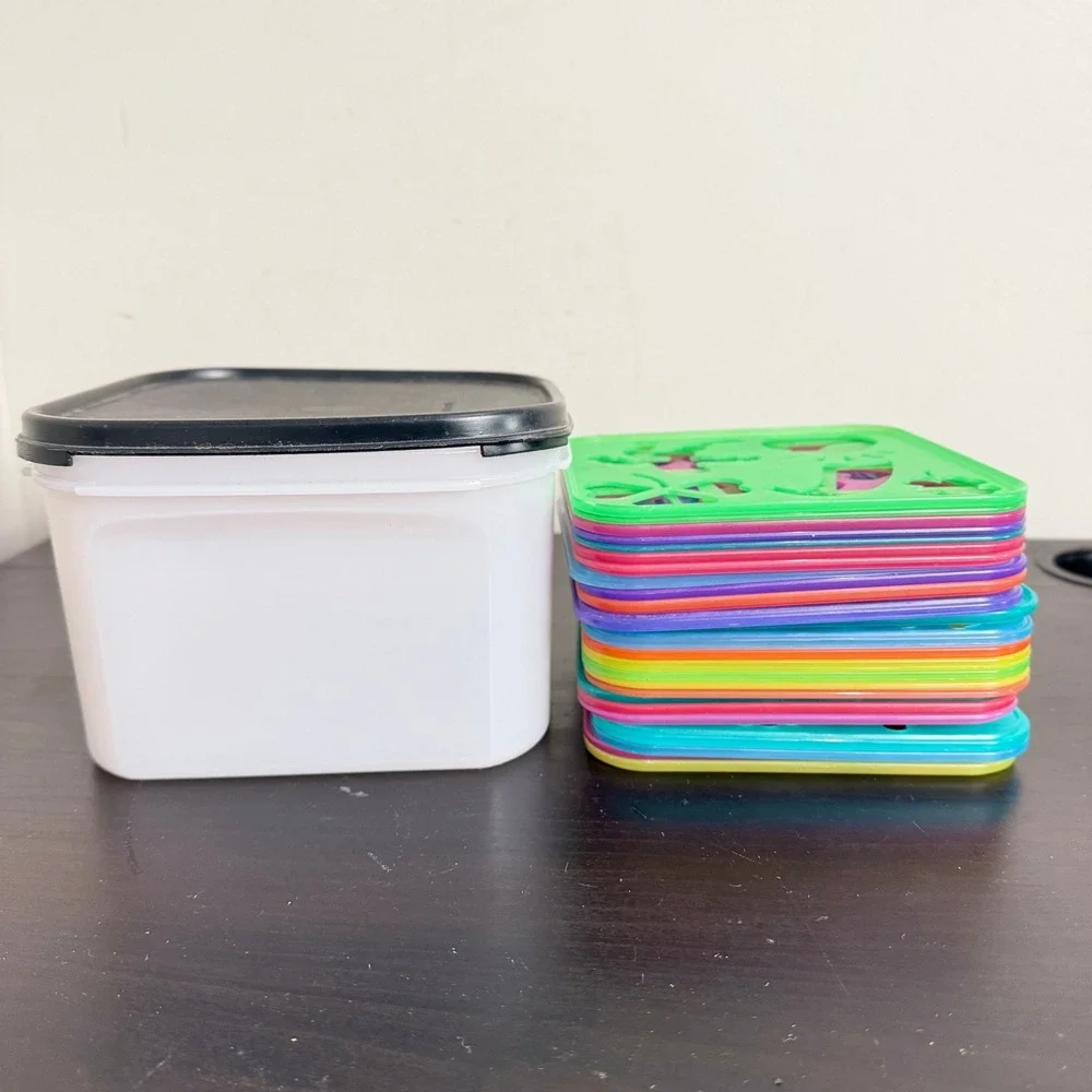 Vintage Tupperware Stencil Art Set 26 Templates & 2.6L Storage Box Black Lid